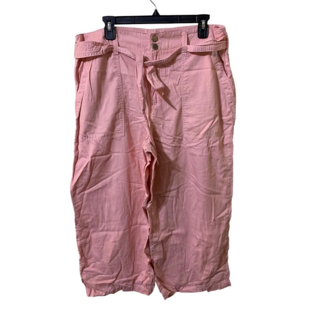 Seven7 Crop Wide Leg Capri pants Tie Belt Pockets High Rise Pink Size 16